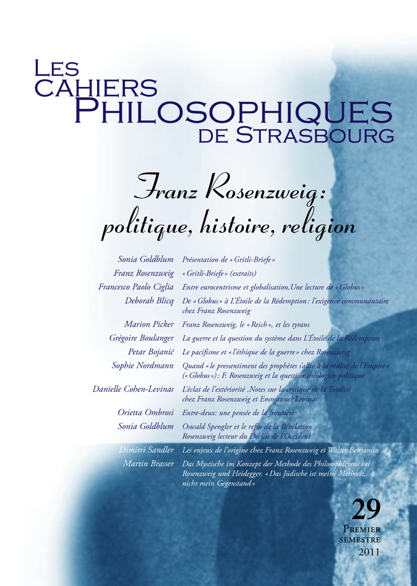 CAHIERS DE STRASBOURG, N. 29 FRANZ ROSENZWEIG POLITIQUE, HISTOIRE, RELIGION