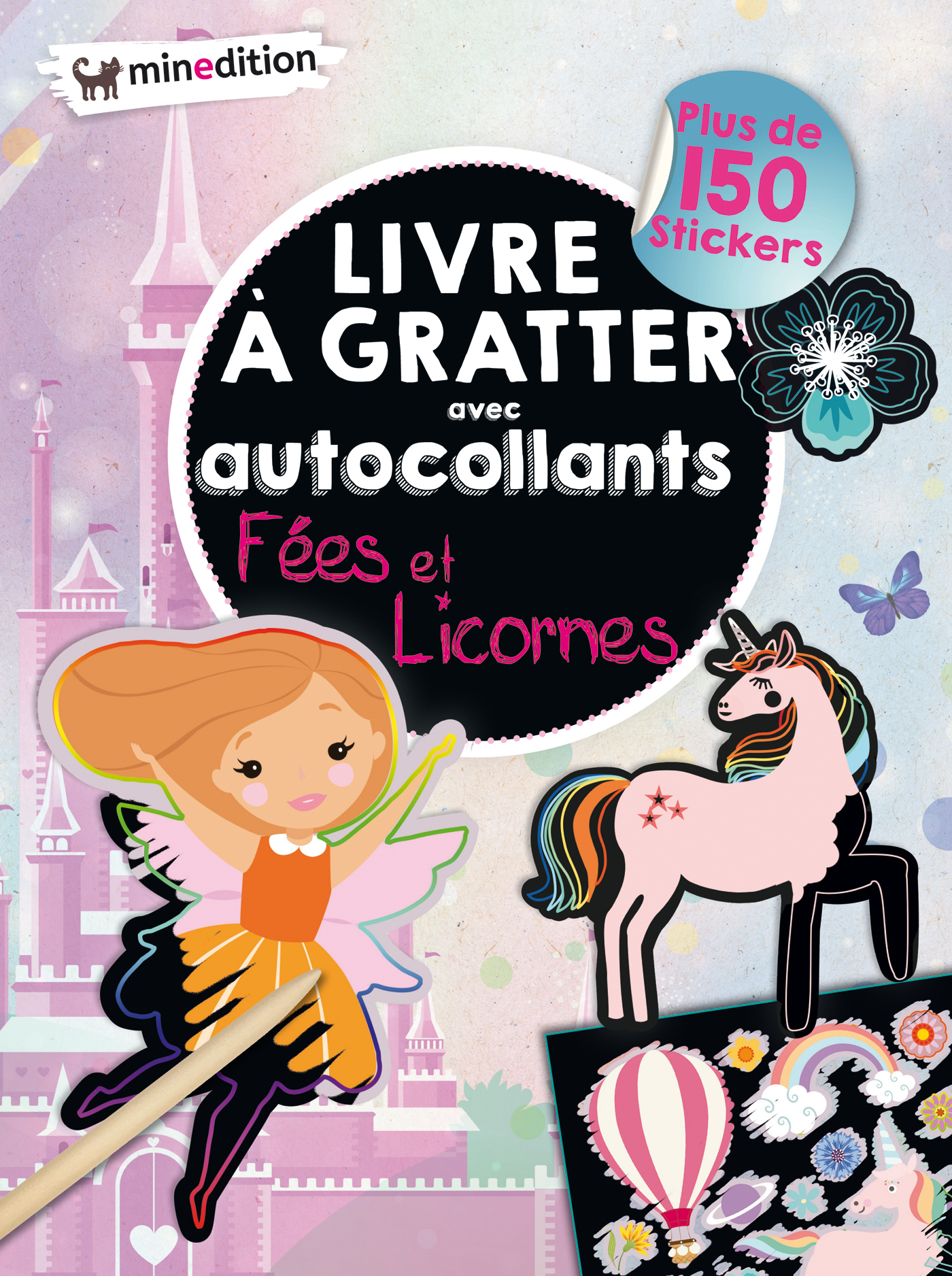 Livre à gratter avec autocollants  - Fées & licornes