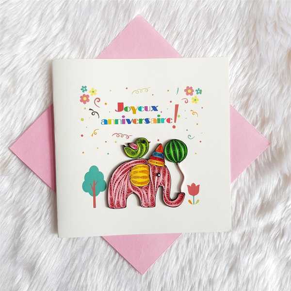 Carte joyeux anniversaire en Quilling avec enveloppe - Sous sachet cellophane