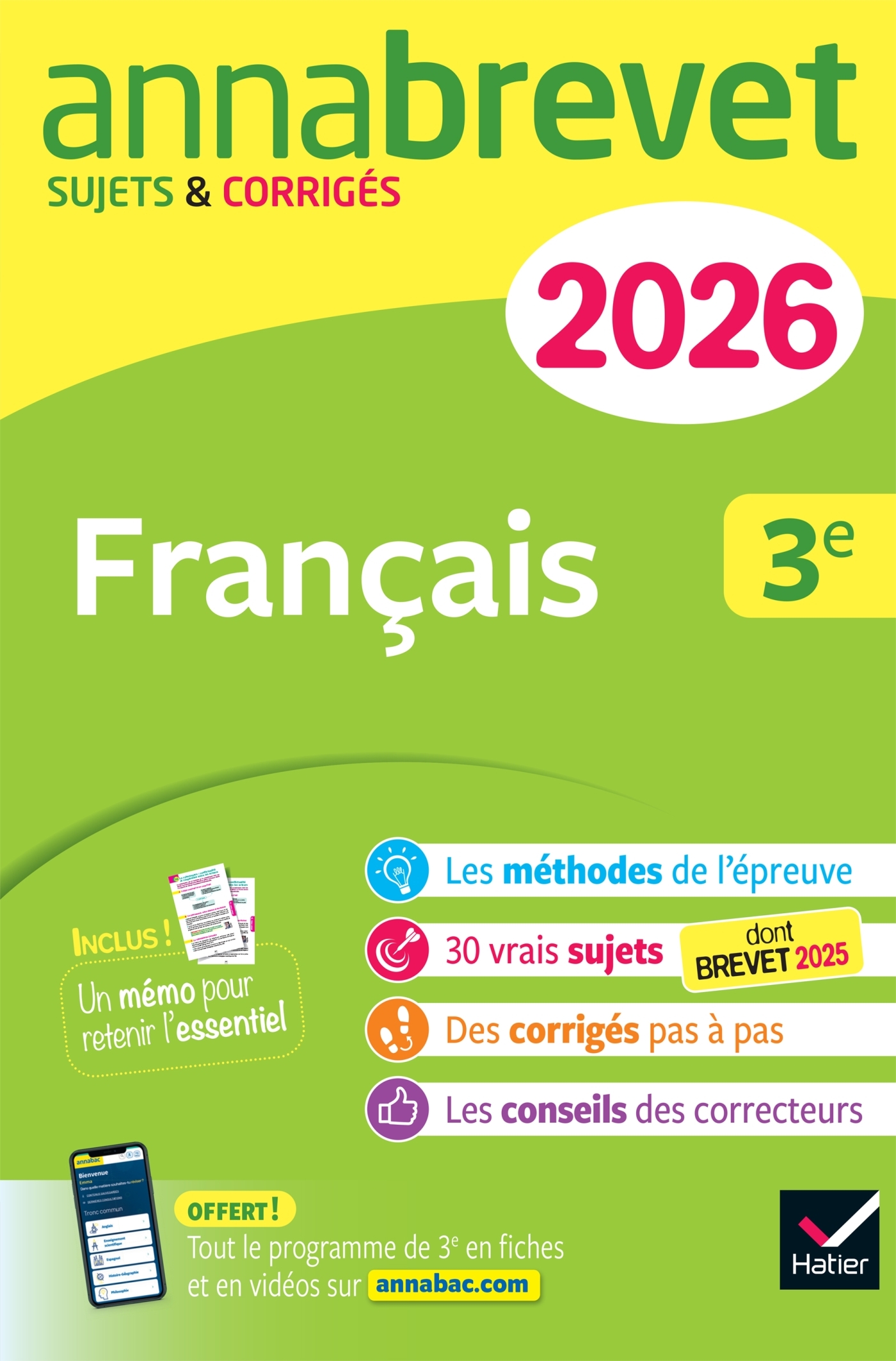 Annales du brevet 2026 - Annabrevet Français 3e - Nouveau brevet - sujets corrigés & méthodes pour réussir son brevet