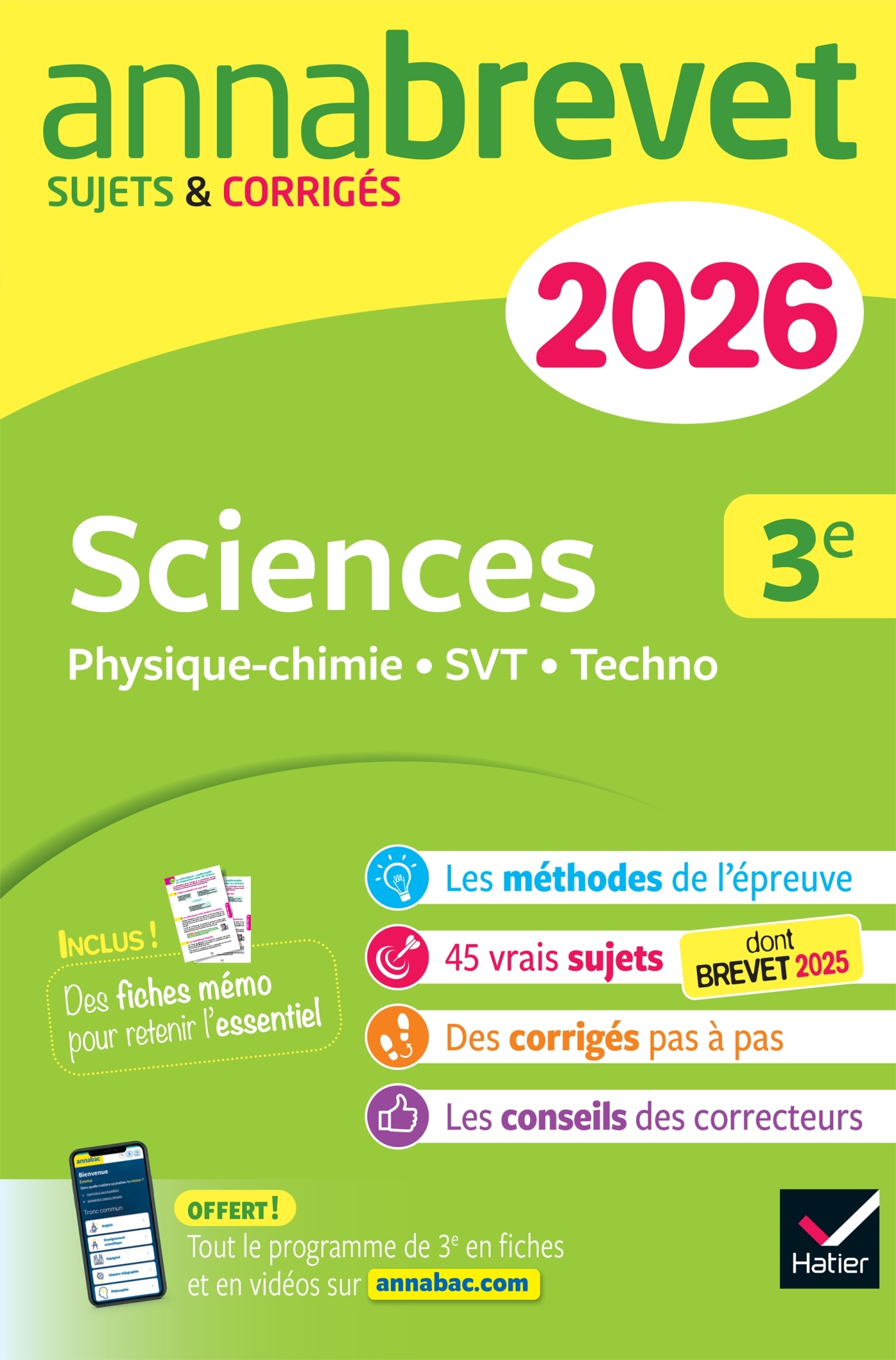 Annales du brevet 2026 - Annabrevet Sciences (Physique-chimie, SVT, Technologie) 3e - Nouveau brevet - sujets corrigés & méthodes pour réussir son brevet