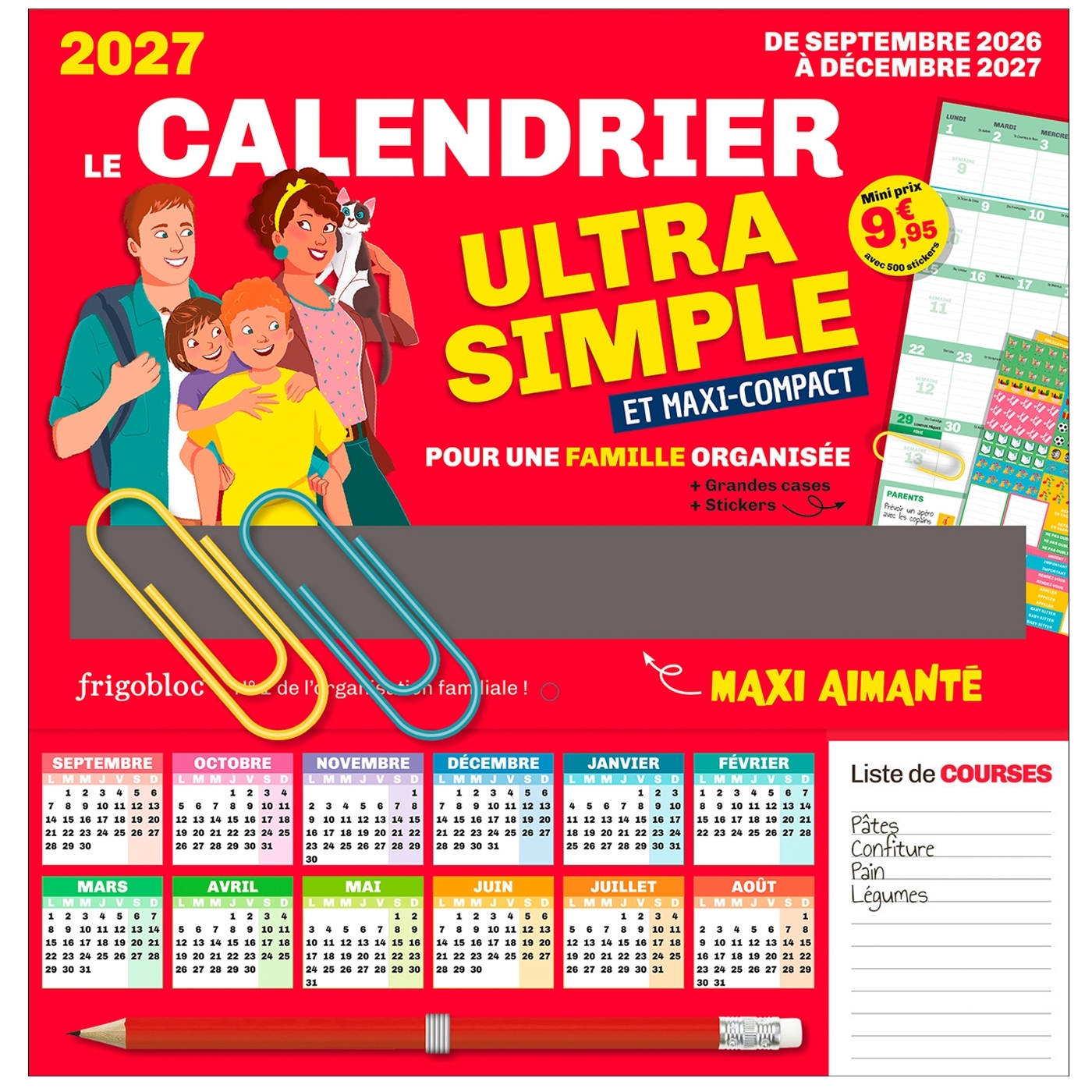 Frigobloc Le mini calendrier Ultra Simple - Calendrier familial (de sept. 2026 à déc. 2027)