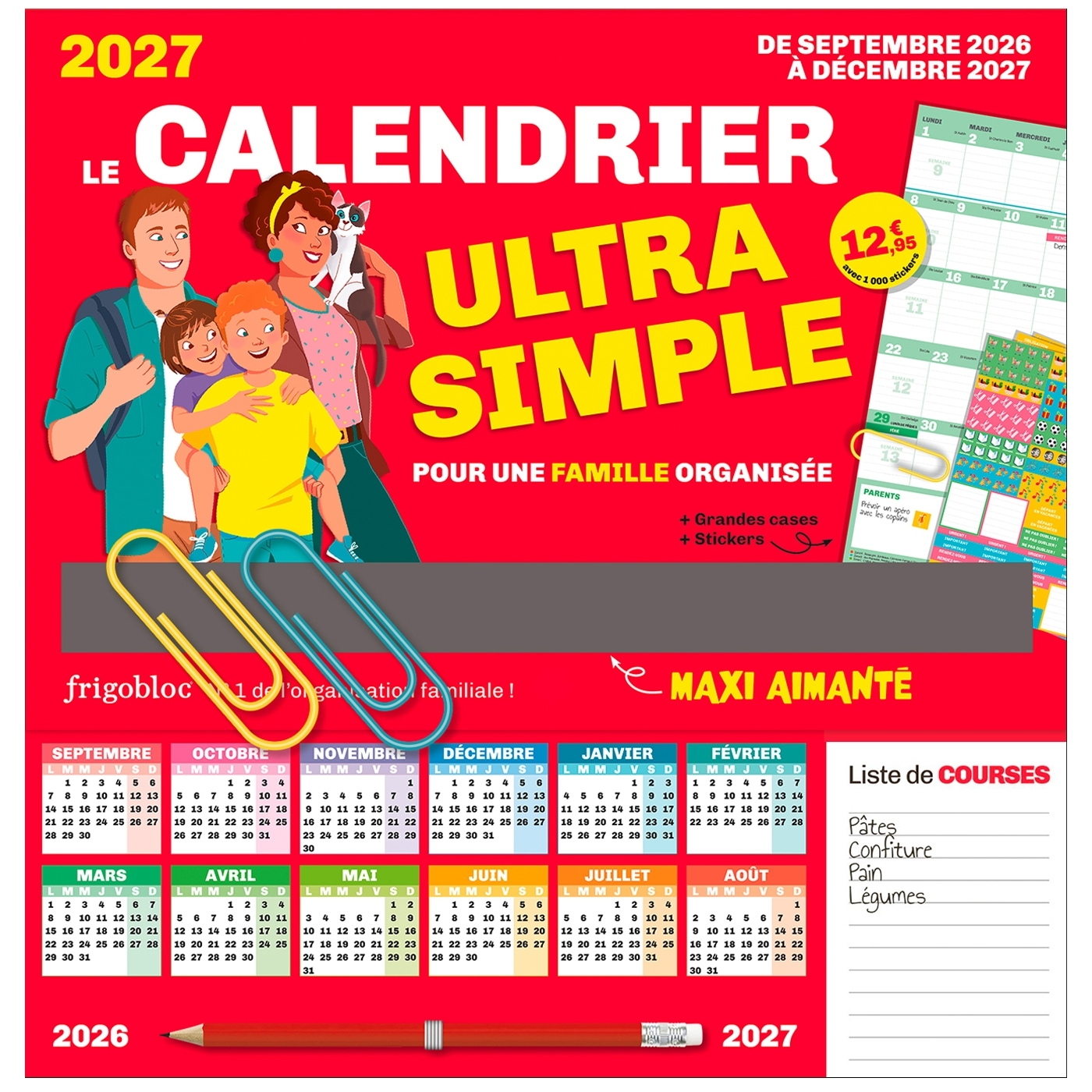 Frigobloc Le calendrier Ultra Simple - Calendrier organiseur familial (de sept. 2026 à déc. 2027)