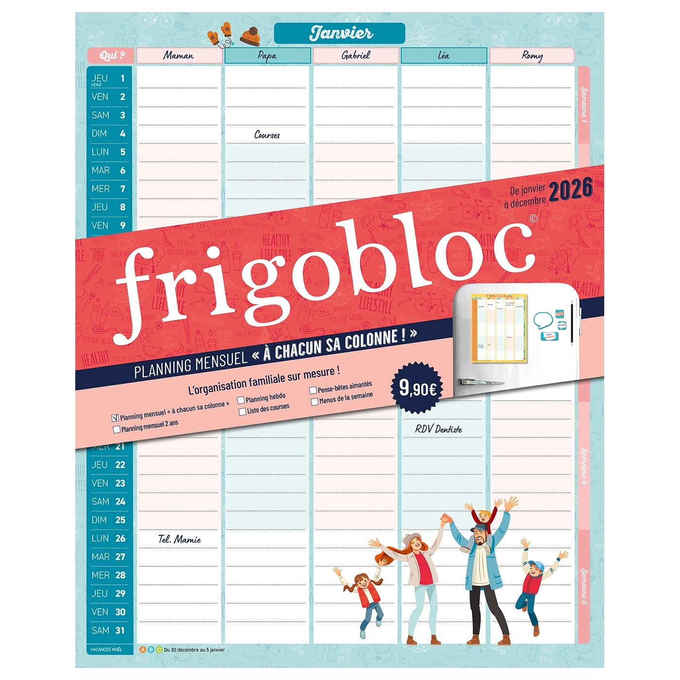 FRIGOBLOC - À CHACUN SA COLONNE (de janv. à décembre 2026) - Edition 2025 - L'organisation familiale sur mesure
