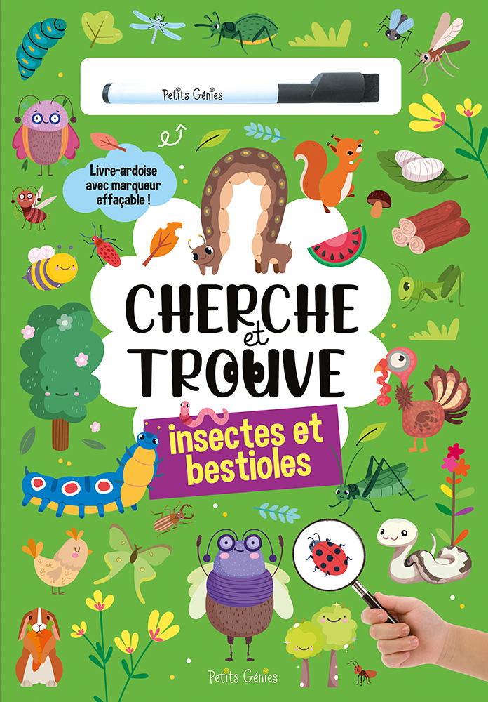 CHERCHE ET TROUVE - LES INSECTES ET BESTIOLES - LIVRE-ARDOISE AVEC MARQUEUR EFFACABLE !