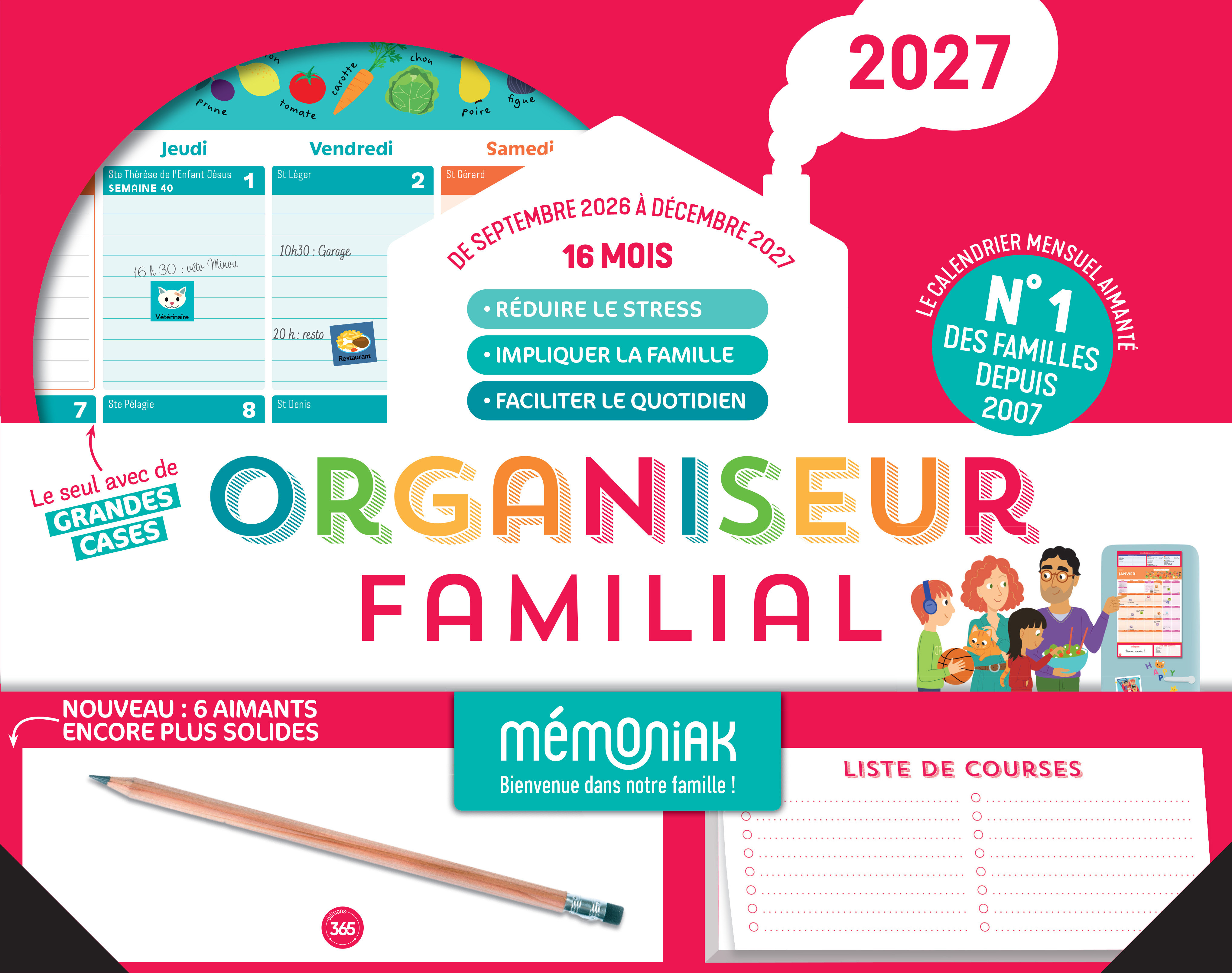 ORGANISEUR FAMILIAL MEMONIAK 2027, CALENDRIER ORGANISATION FAMILIALE MENSUEL (SEPT. 2026- DEC. 2027)