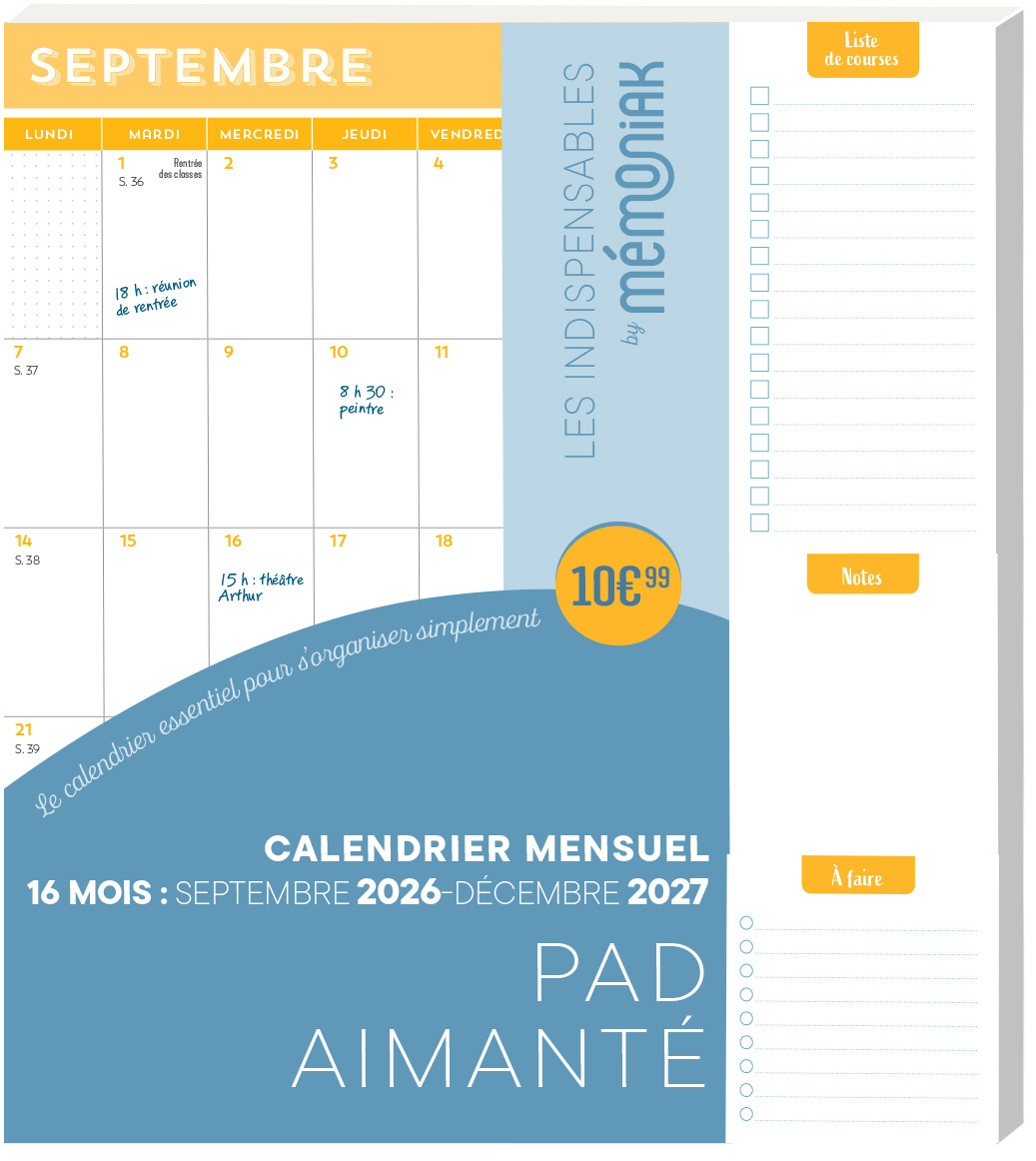 PAD AIMANTE - CALENDRIER MENSUEL SEPTEMBRE 2026 DECEMBRE 2027 - 16 MOIS