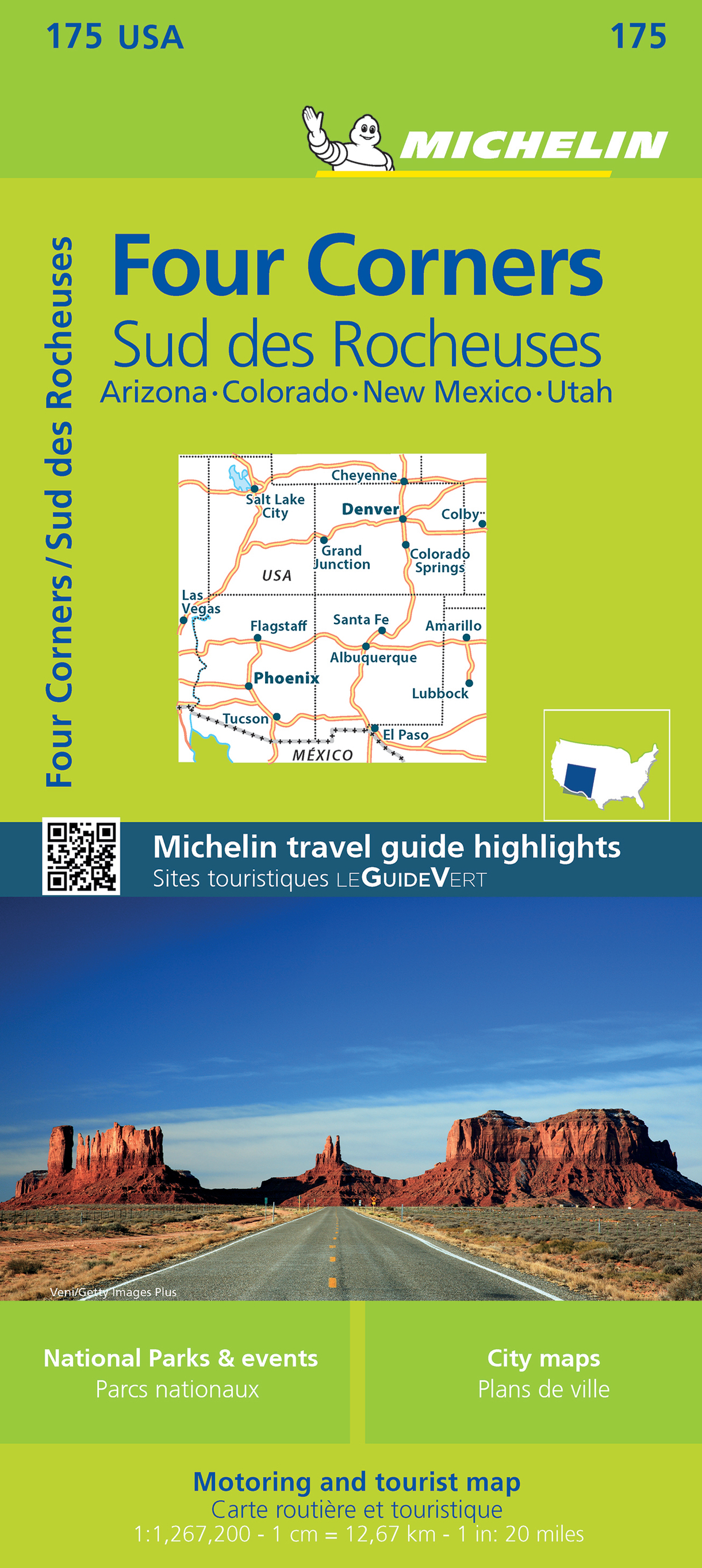 Carte Zoom Four Corners / Sud des Rocheuses - Arizona-Colorado-New Mexico-Utah