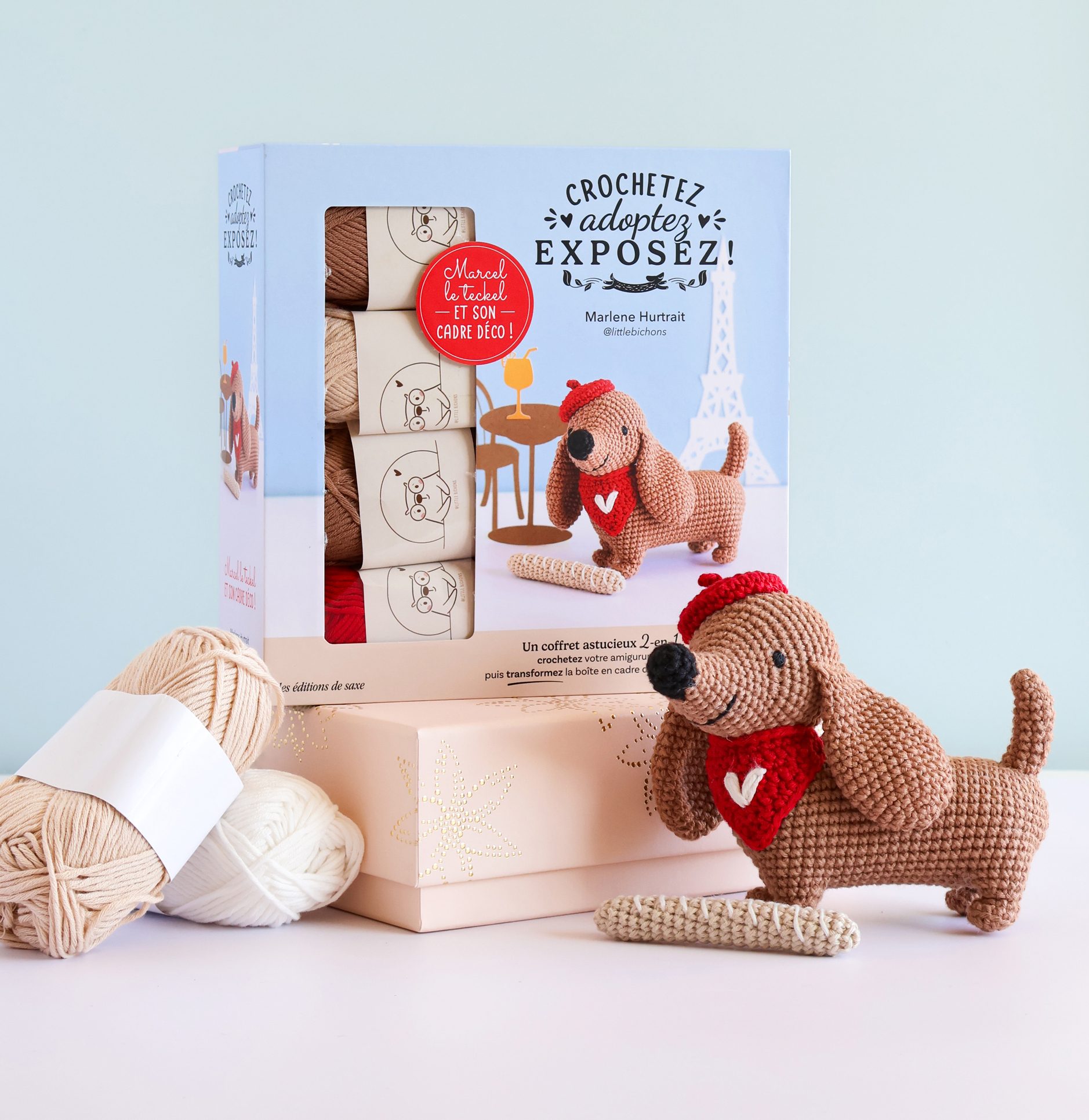Crochetez, adoptez, exposez ! Coffret Marcel le teckel au crochet