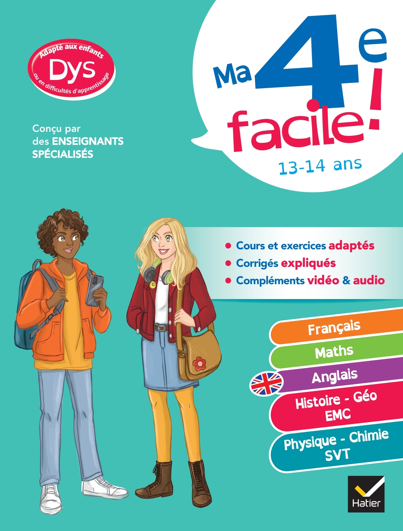 Ma 4e facile ! Tout-en-un adapté aux enfants dyslexiques (DYS) ou en difficulté d'apprentissage - français, maths, anglais, histoire-géo, sciences