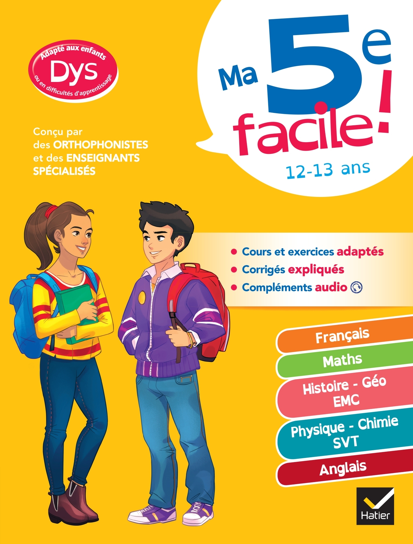 Ma 5e facile ! adapté aux enfants dyslexiques (DYS) ou en difficulté d'apprentissage - français, maths, anglais, histoire-géo, sciences
