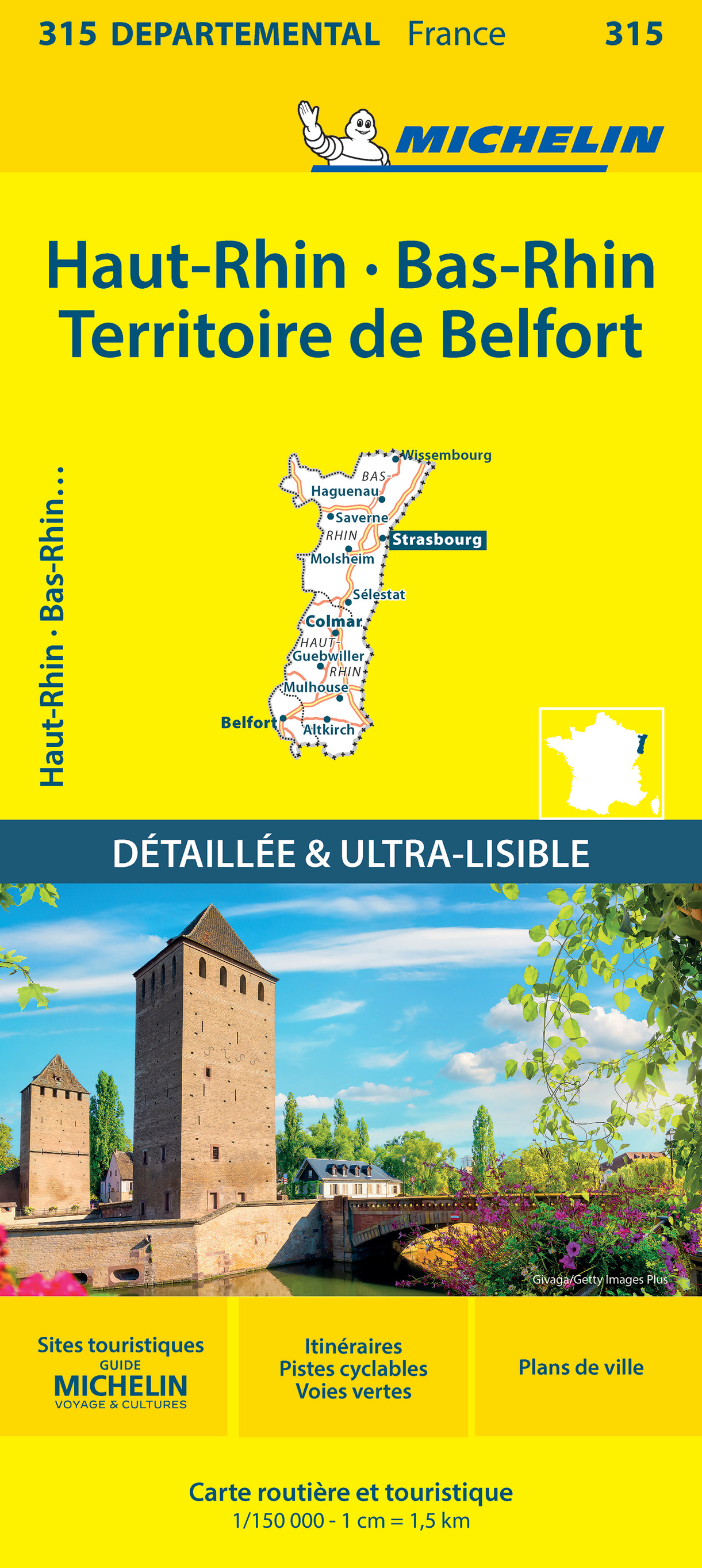 CARTE DEPARTEMENTALE 315 BAS-RHIN, HAUT-RHIN, TERRITOIRE DE BELFORT