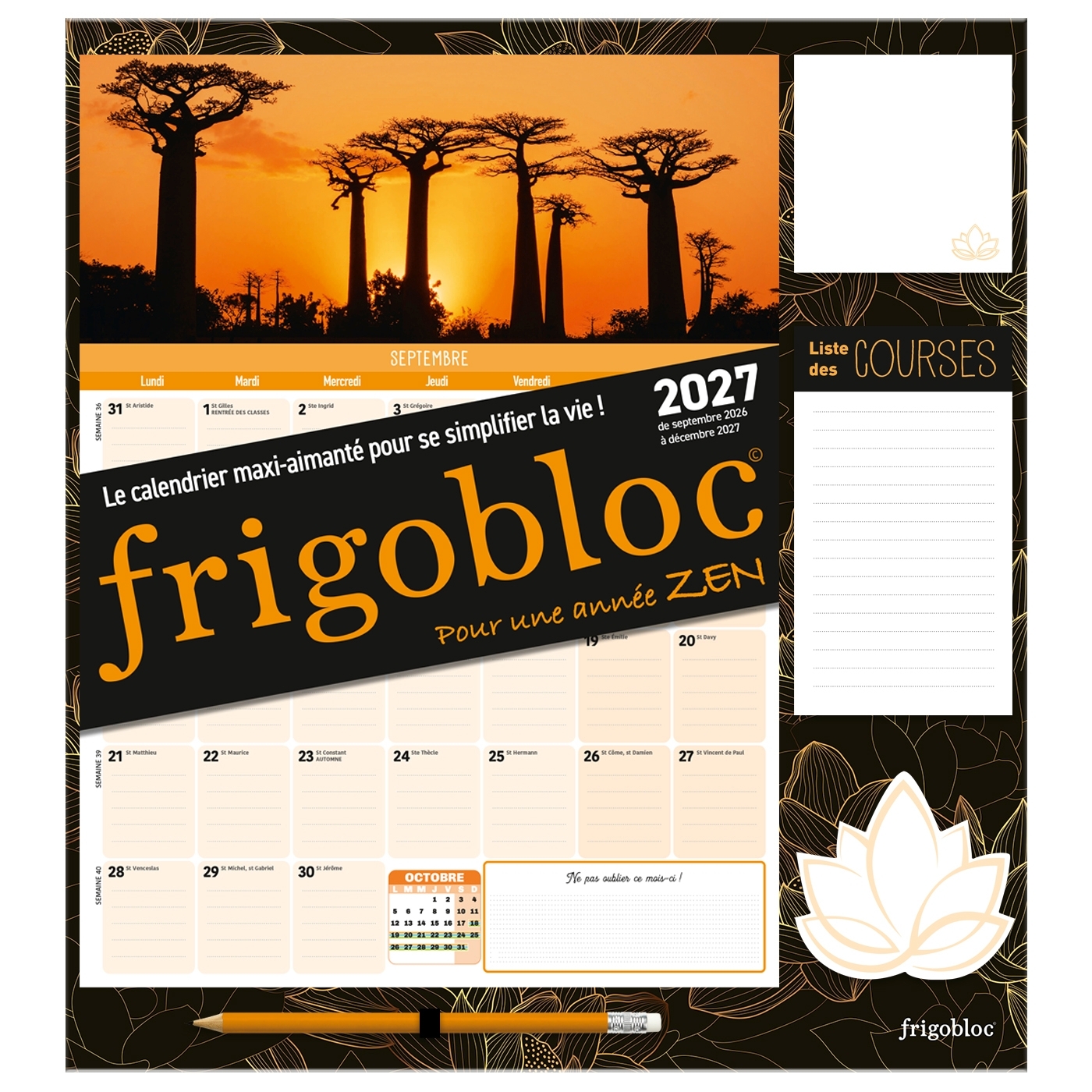 Frigobloc Mensuel Année zen 2027  - Calendrier organiseur familial (de sept. 2026 à déc. 2027)