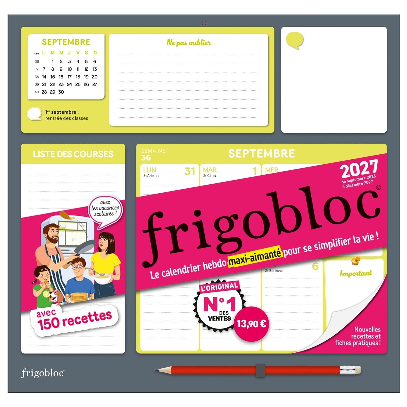 Frigobloc Hebdomadaire 2027 - Calendrier organiseur familial (de sept. 2026 à déc. 2027)
