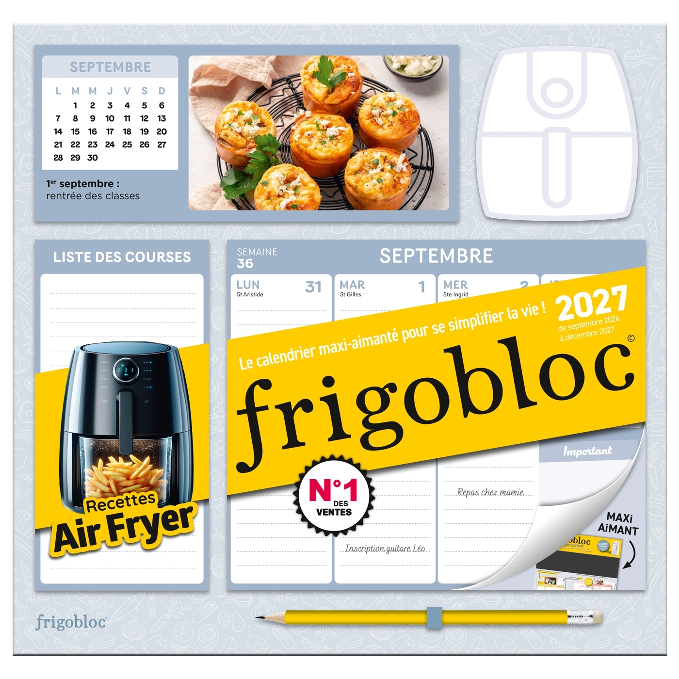Frigobloc Hebdomadaire Air Fryer 2027 - Calendrier organiseur familial (de sept. 2026 à déc. 2027)