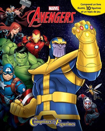 MARVEL AVENGERS LIVRE CARTONNE + 10 FIGURINES + 1 TAPIS DE JEU