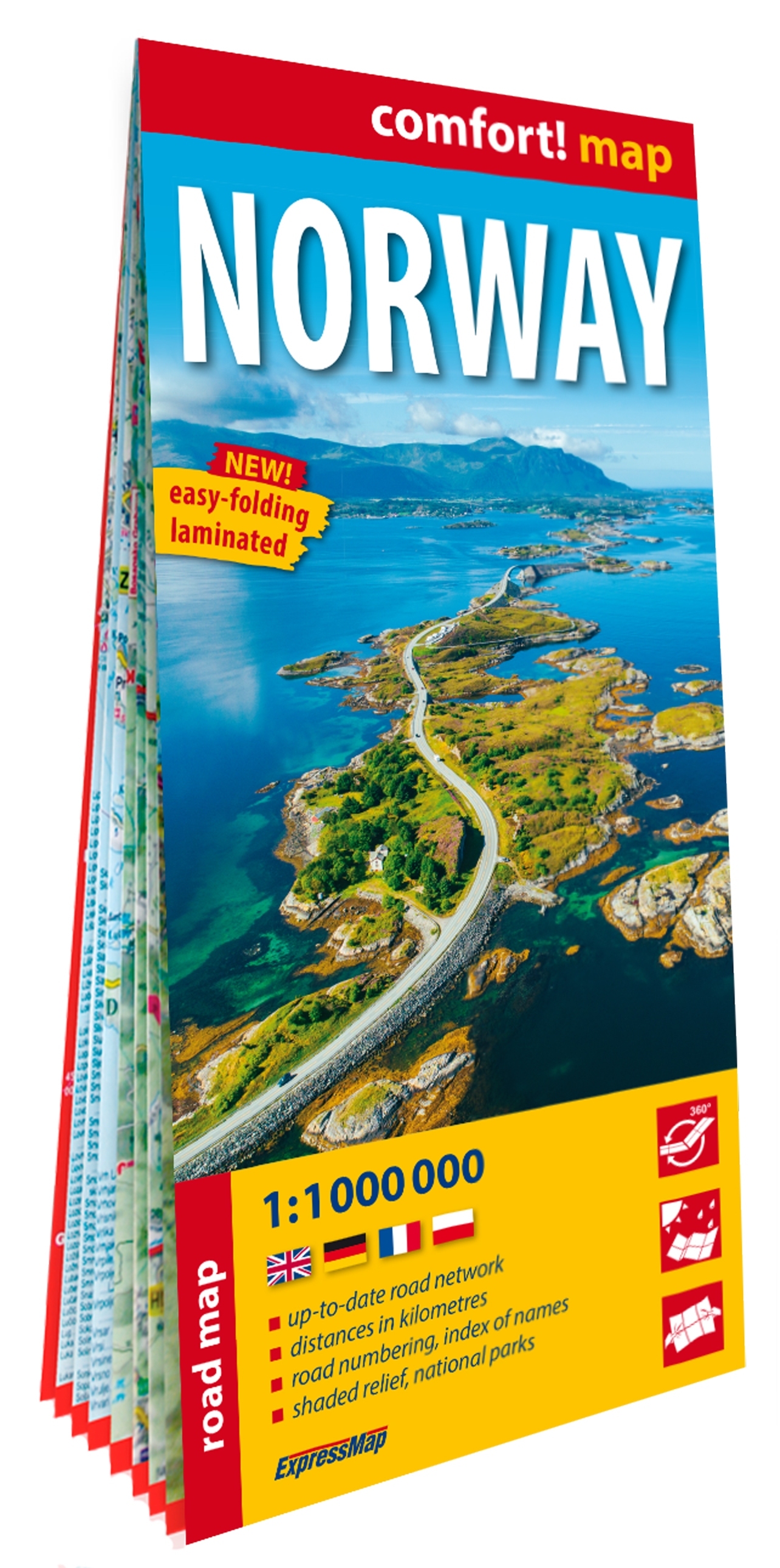 NORVEGE 1/1.000.000 (CARTE GRAND FORMAT LAMINEE). NORWAY - NOUVELLE EDITION