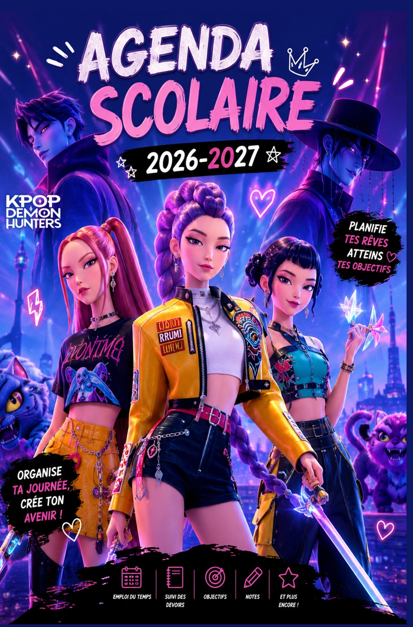 Agenda Scolaire 2026-2027 HUNTR/X - KPop Demon Hunters - Planificateur Hebdomadaire pour Filles et Adolescentes Fans de K-pop - Organisation des Cours,...