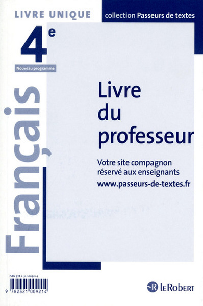 Passeurs de textes - Français 4e Cycle 4 - Livre du professeur