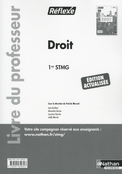 Droit 1ère STMG - professeur (Pochette Réflexe) - 2016