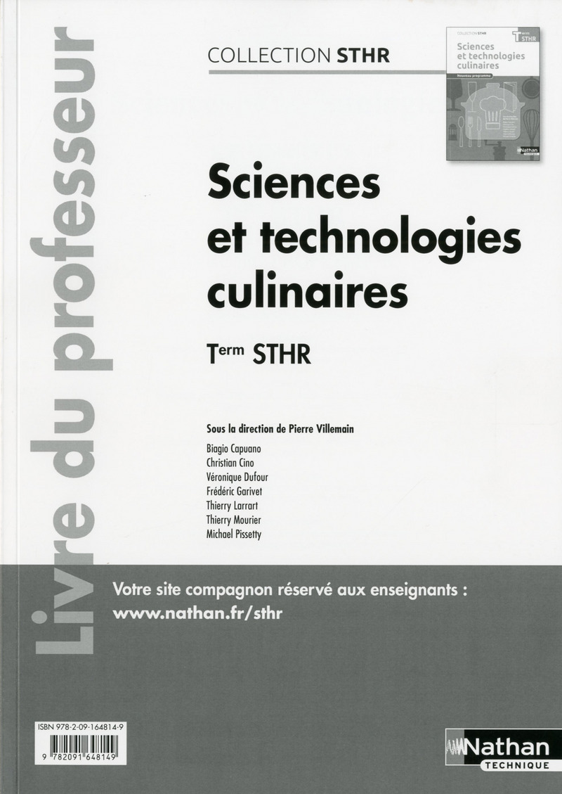 Sciences et technologies culinaires Terminale (sthr) professeur 2017