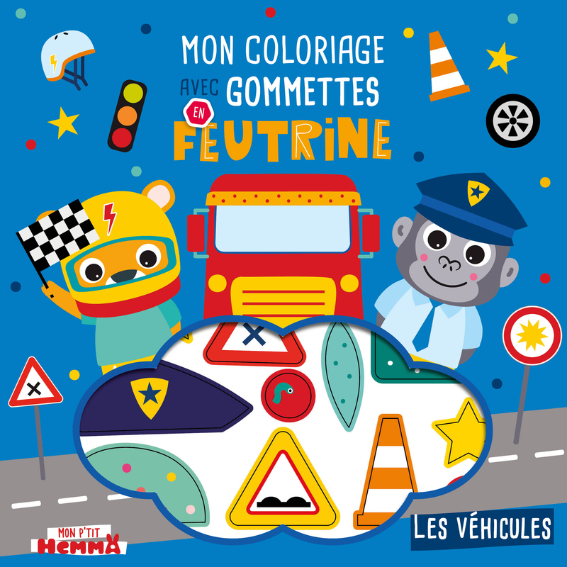 Mon P'tit Hemma - Mon coloriage avec gommettes en feutrine - Les véhicules