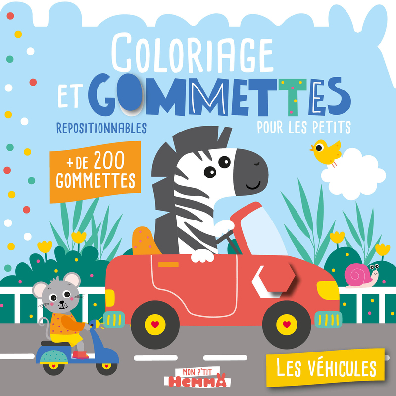 Mon P'tit Hemma - Coloriage et gommettes pour les petits - Les véhicules - + de 200 gommettes repositionnables