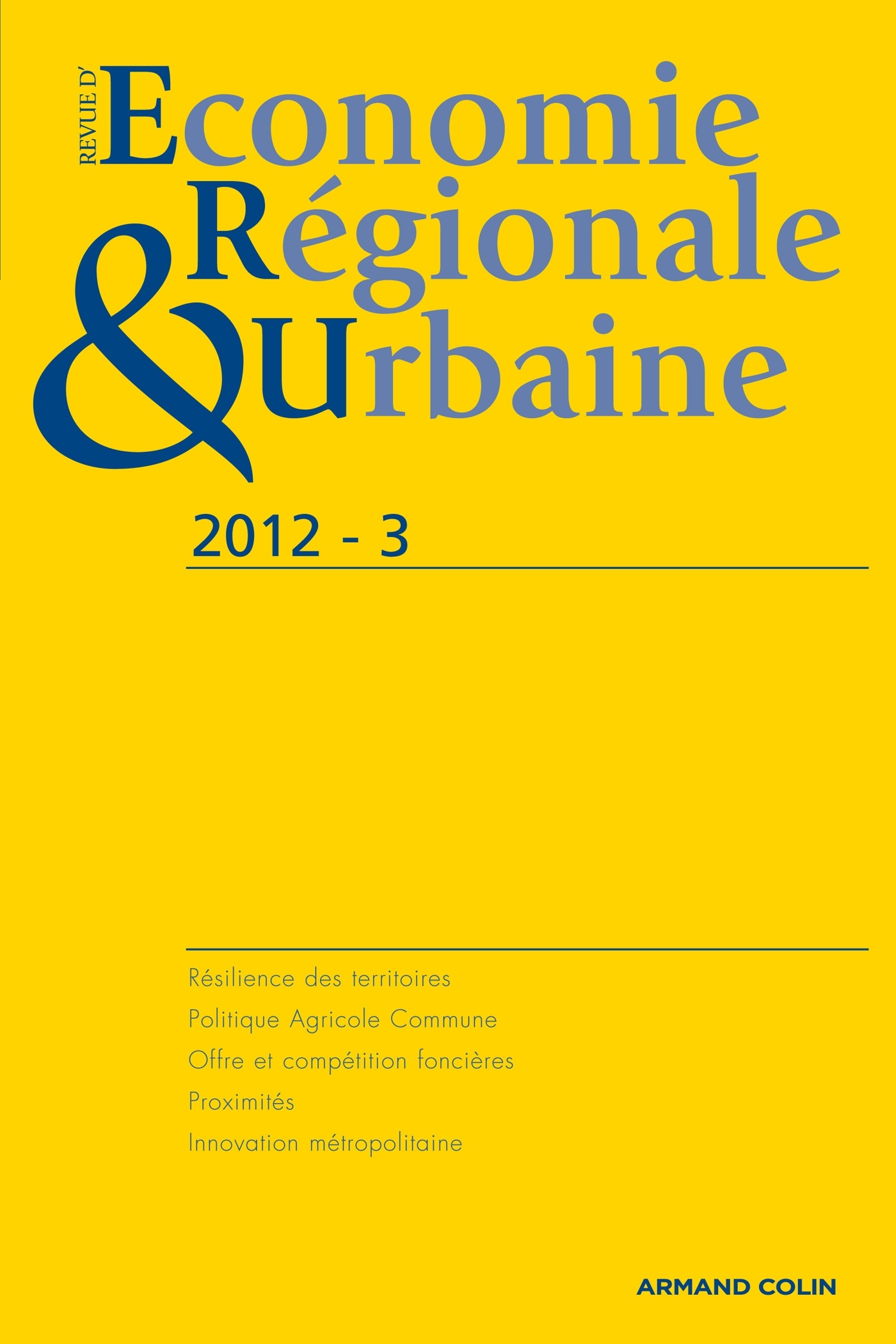 Revue d'économie régionale & urbaine (3/2012)
