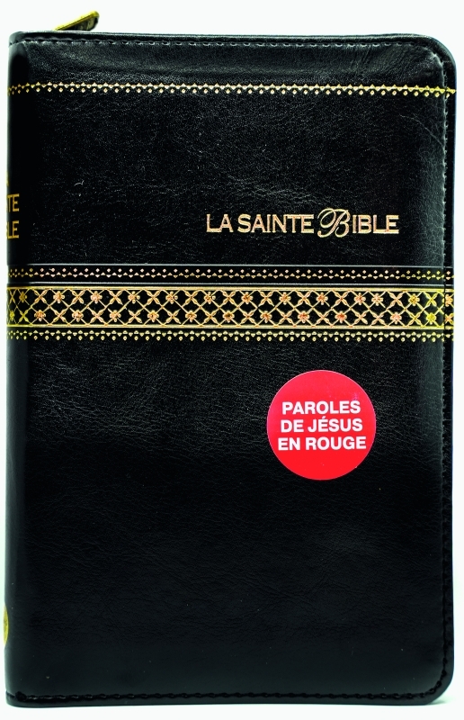 La Sainte Bible Segond 1910 - Noir, similicuir, onglets, glissière, tranches or, format compact, Paroles de Jésus en rouge