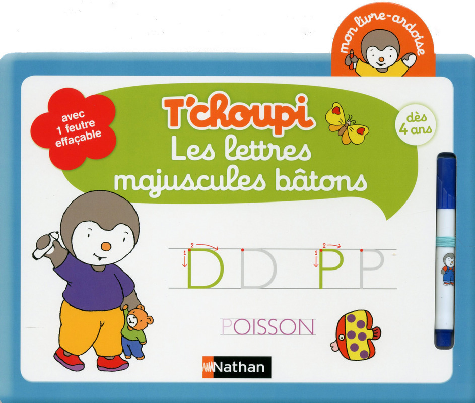 Livre Ardoise Tchoupi Les Lettres Majuscules Batons dès 4 ans