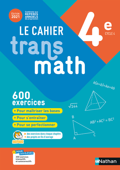 Couverture de Cahier Transmath 4è - Cahier de l'élève 2021