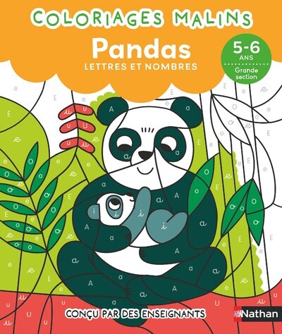Couverture de COLOR MALINS - Coloriages malins - Pandas lettres et nombres - 5-6 ans GS