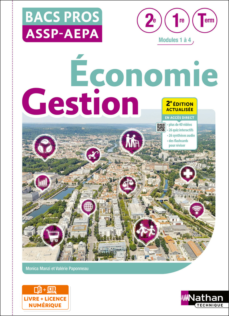Couverture de Économie-Gestion - 2de/1re/Term Bac Pro ASSP/AEPA - Éd. 2025 - Livre + licence