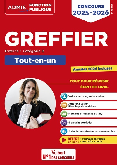 Greffier : externe, catégorie B : tout-en-un, concours 2025-2026