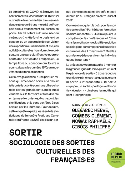 Sortir : sociologie des sorties culturelles des Français.es