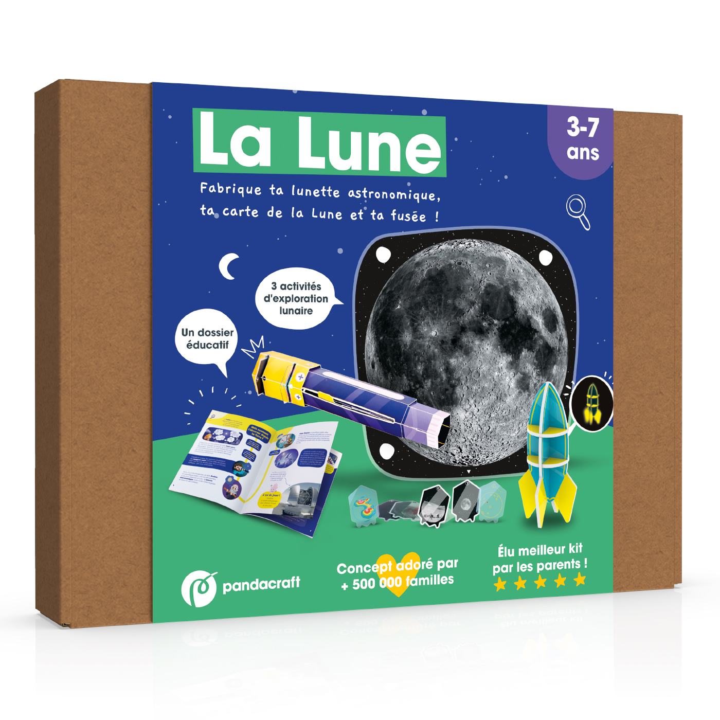 LUNE - KIT LUDO-EDUCATIF 3-7 ANS - FABRIQUE TA LUNETTE ASTRONOMIQUE, TA CARTE LUNAIRE ET TA FUSEE