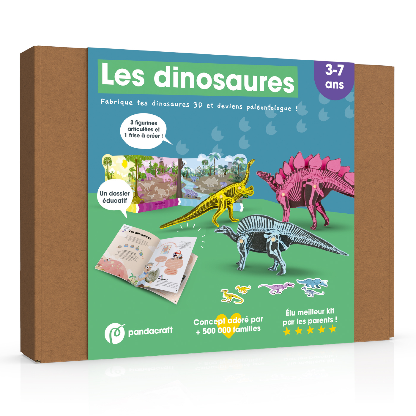 DINOSAURES - KIT LUDO-EDUCATIF 3-7 ANS - FABRIQUE TES DINOSAURES 3D ET DEVIENS PALEONTOLOGUE