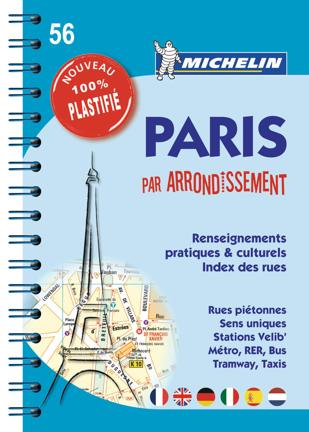 PLAN PARIS ATLAS PLASTIFIE PAR ARRONDISSEMENT N56