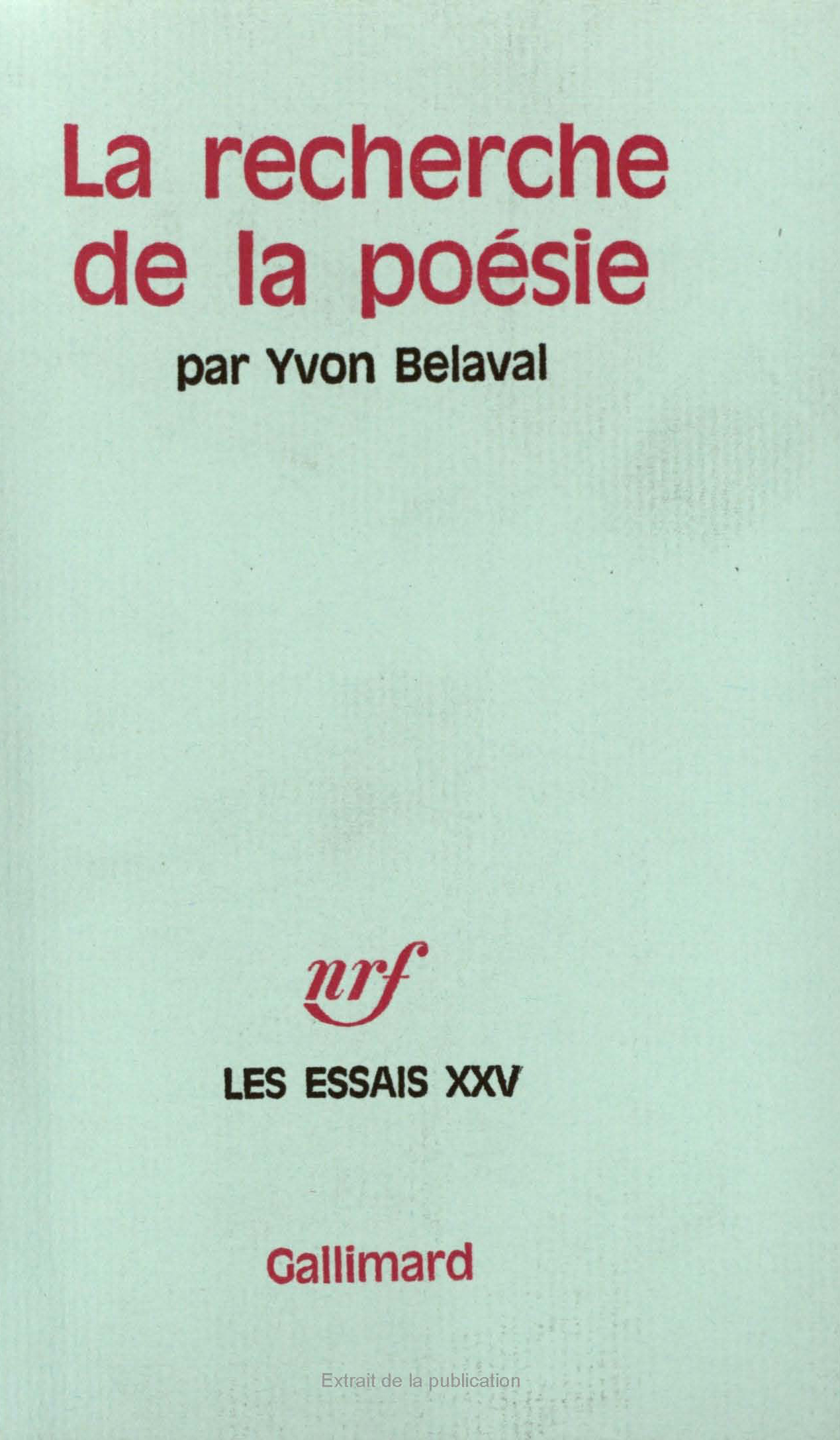 RECHERCHE DE LA POESIE