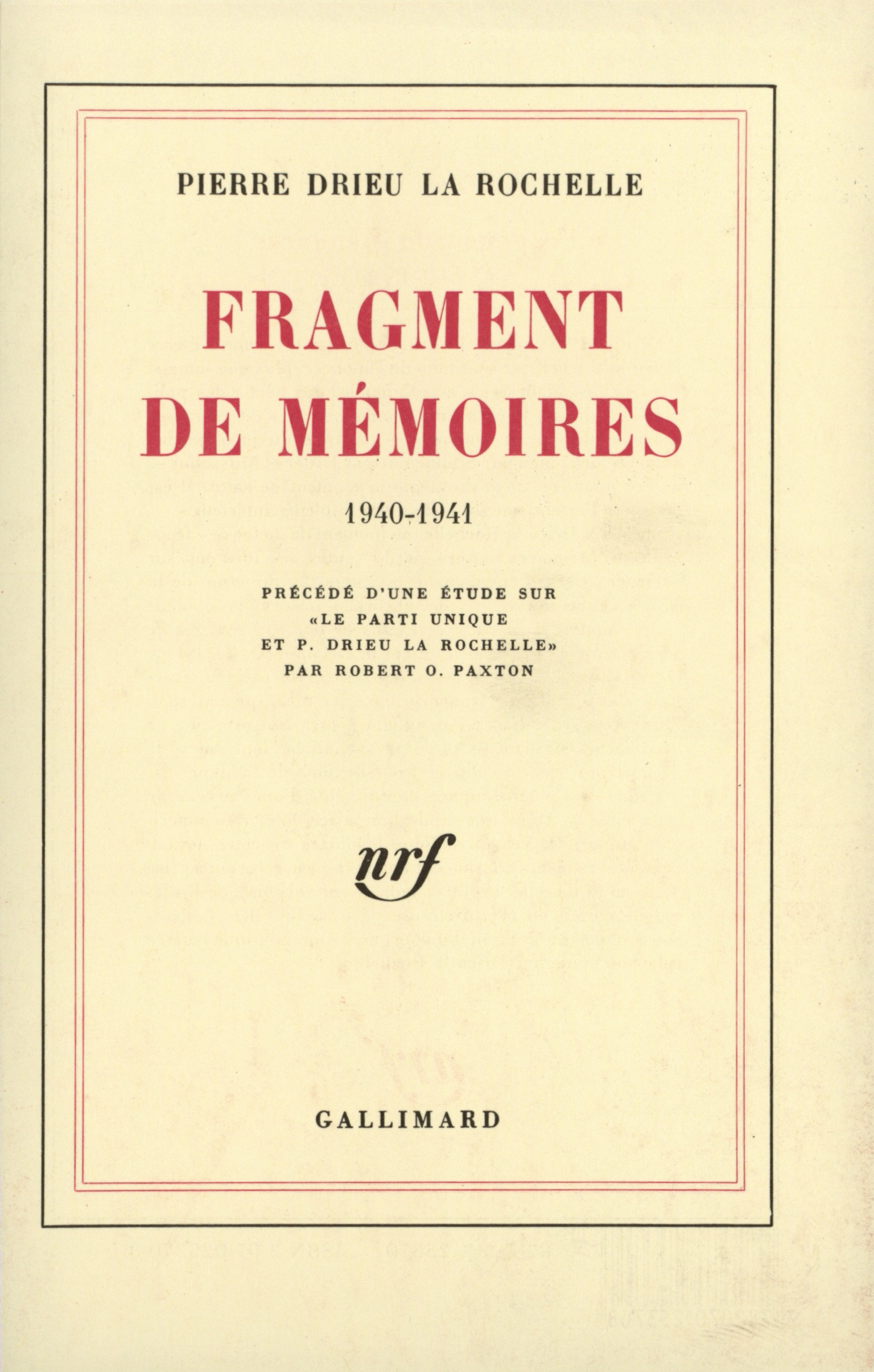 FRAGMENT DE MEMOIRES((1940-1941))