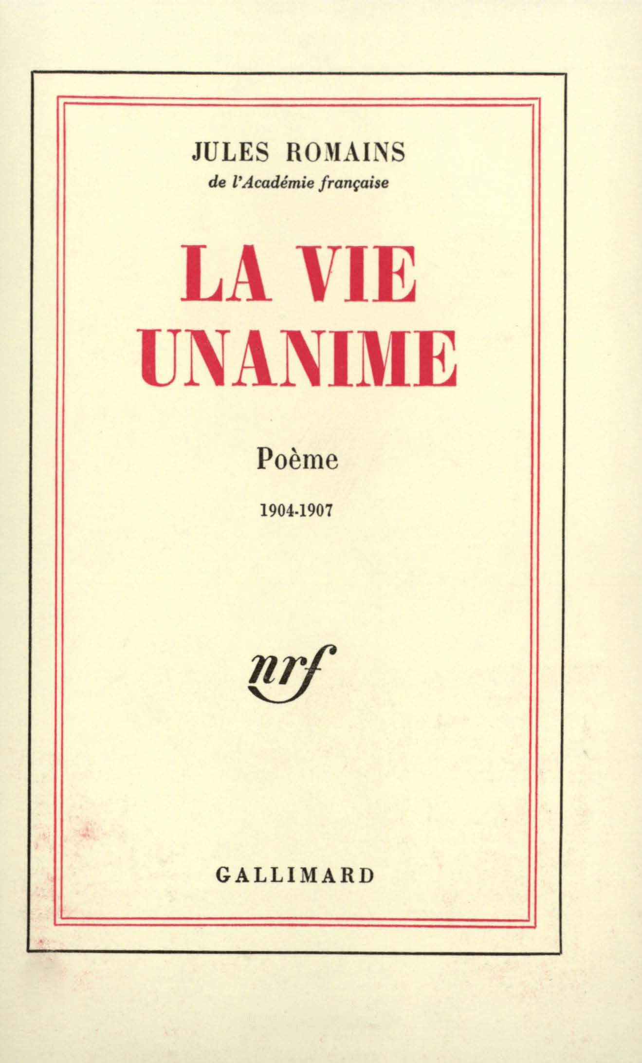 VIE UNANIME (POEMES 1904-1907)