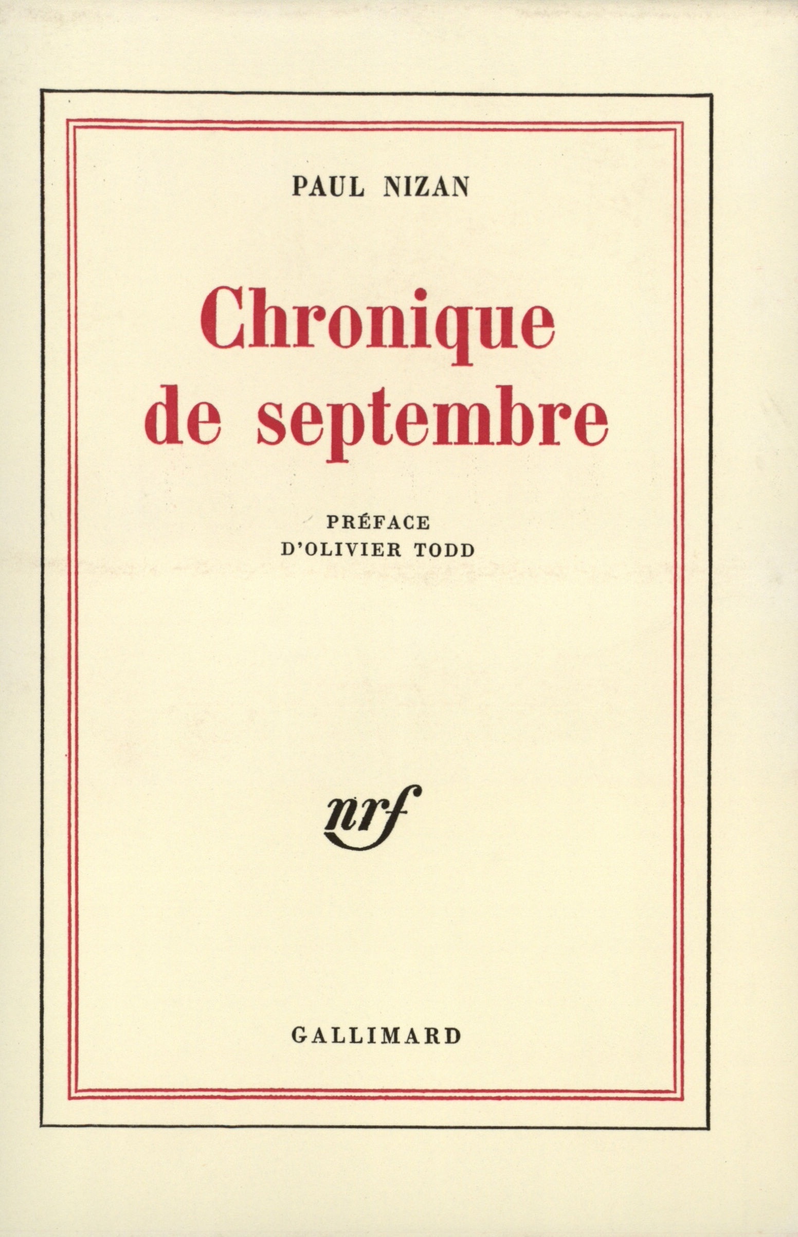 CHRONIQUE DE SEPTEMBRE