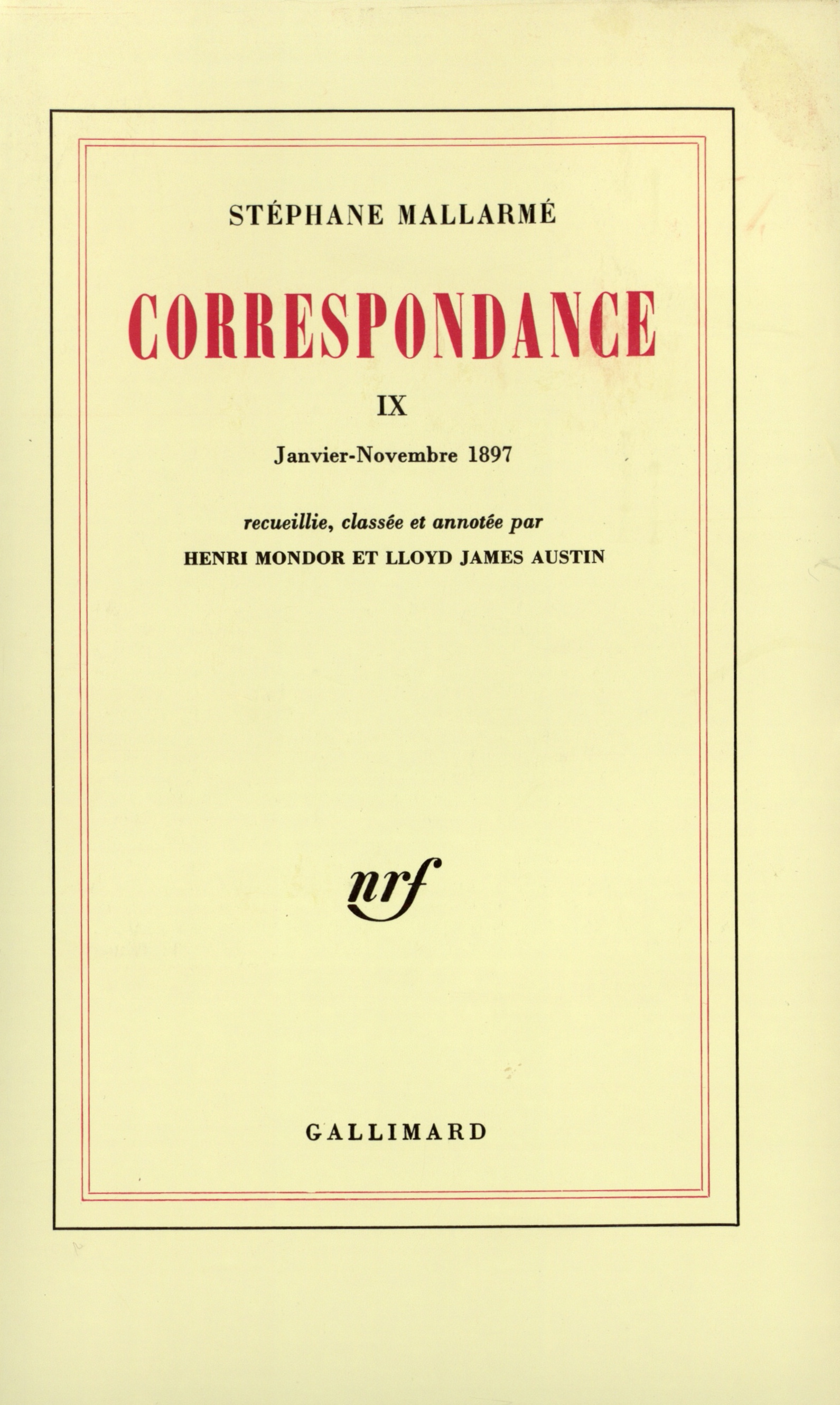 CORRESPONDANCE MALLARME T9