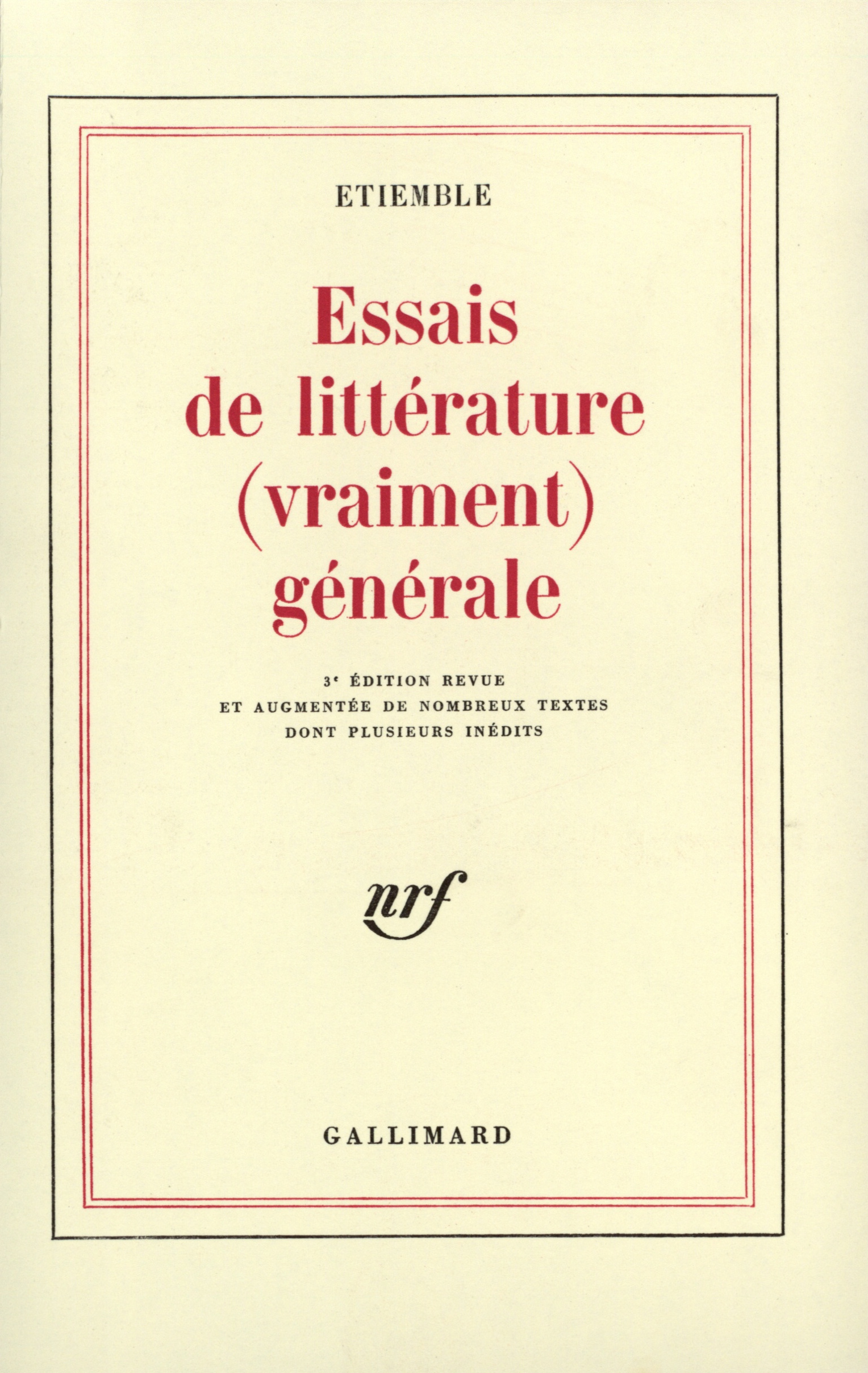 ESSAIS DE LITTERATURE (VRAIMENT) GENERALE