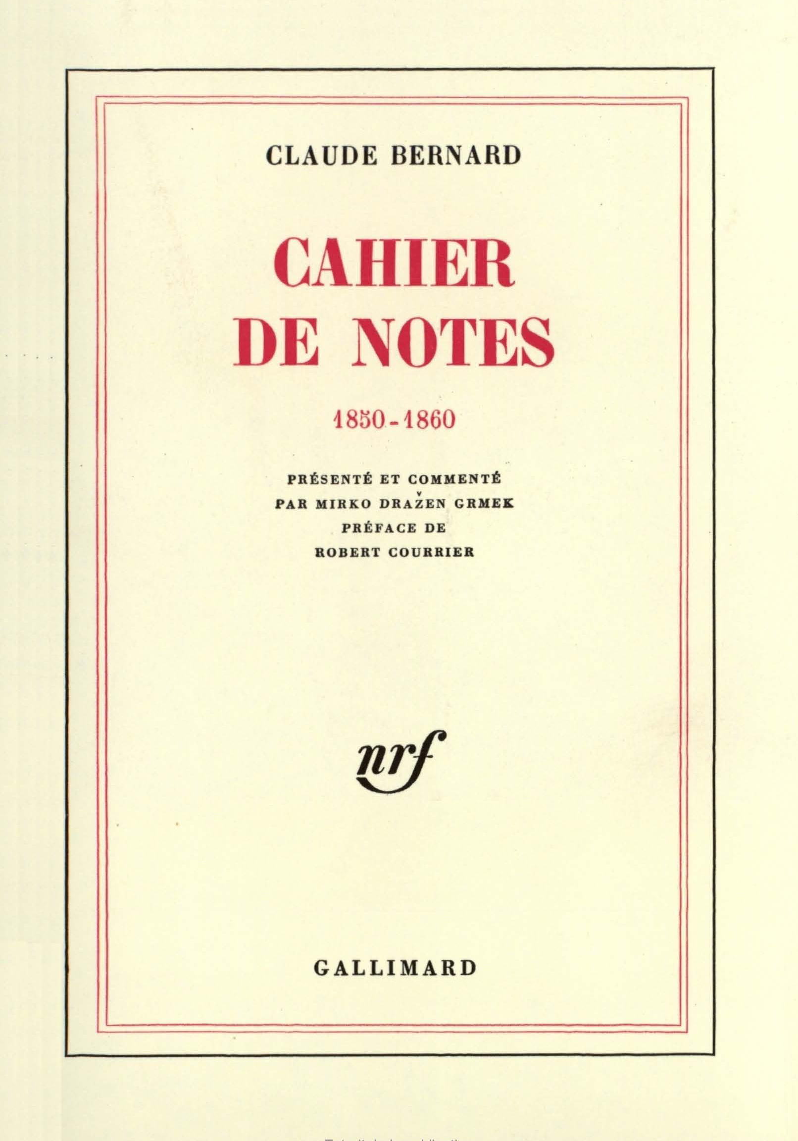 CAHIER DE NOTES (1850-1860)