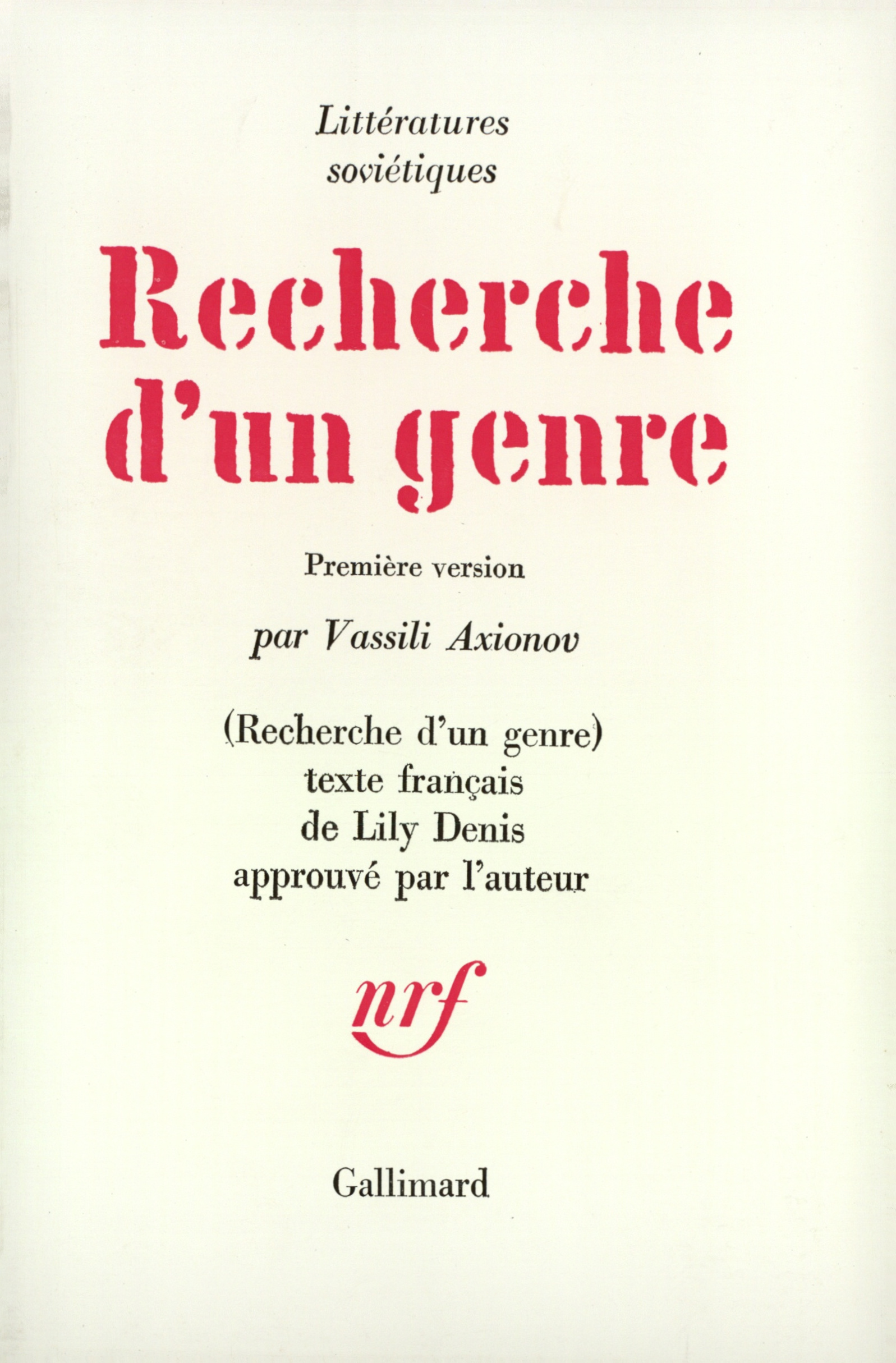 RECHERCHE D'UN GENRE
