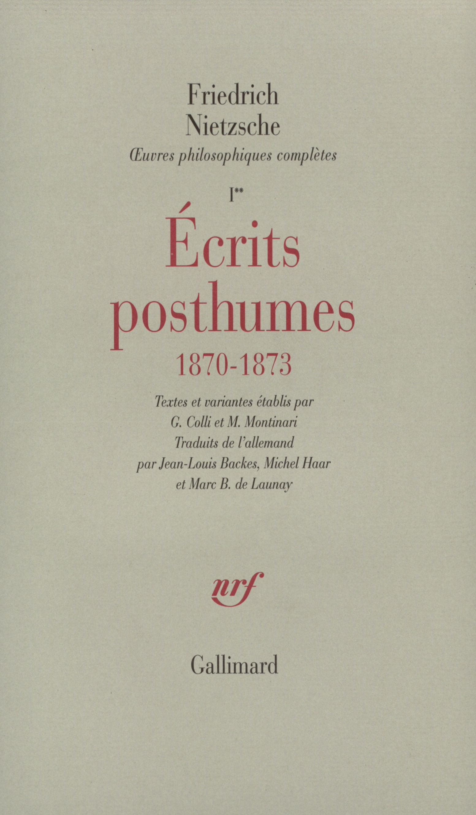 ECRITS POSTHUMES((1870-1873))