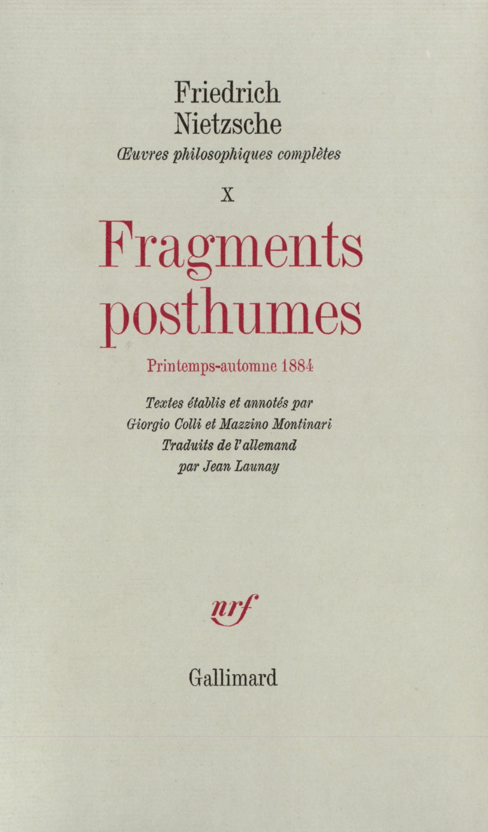 FRAGMENTS POSTHUMES((PRINTEMPS - AUTOMNE 1884))