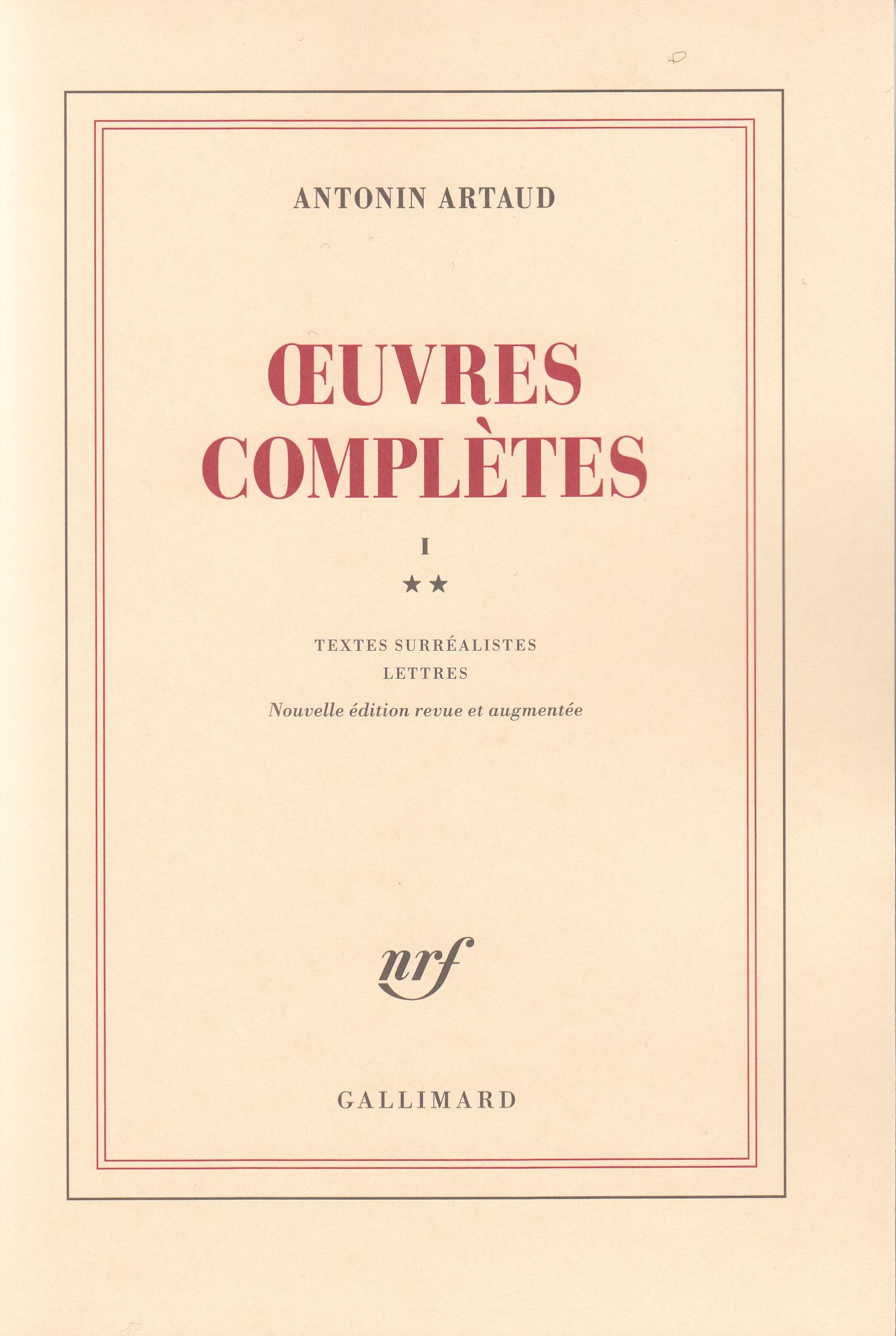 OEUVRES COMPLETES T1-2 - ARTAUD