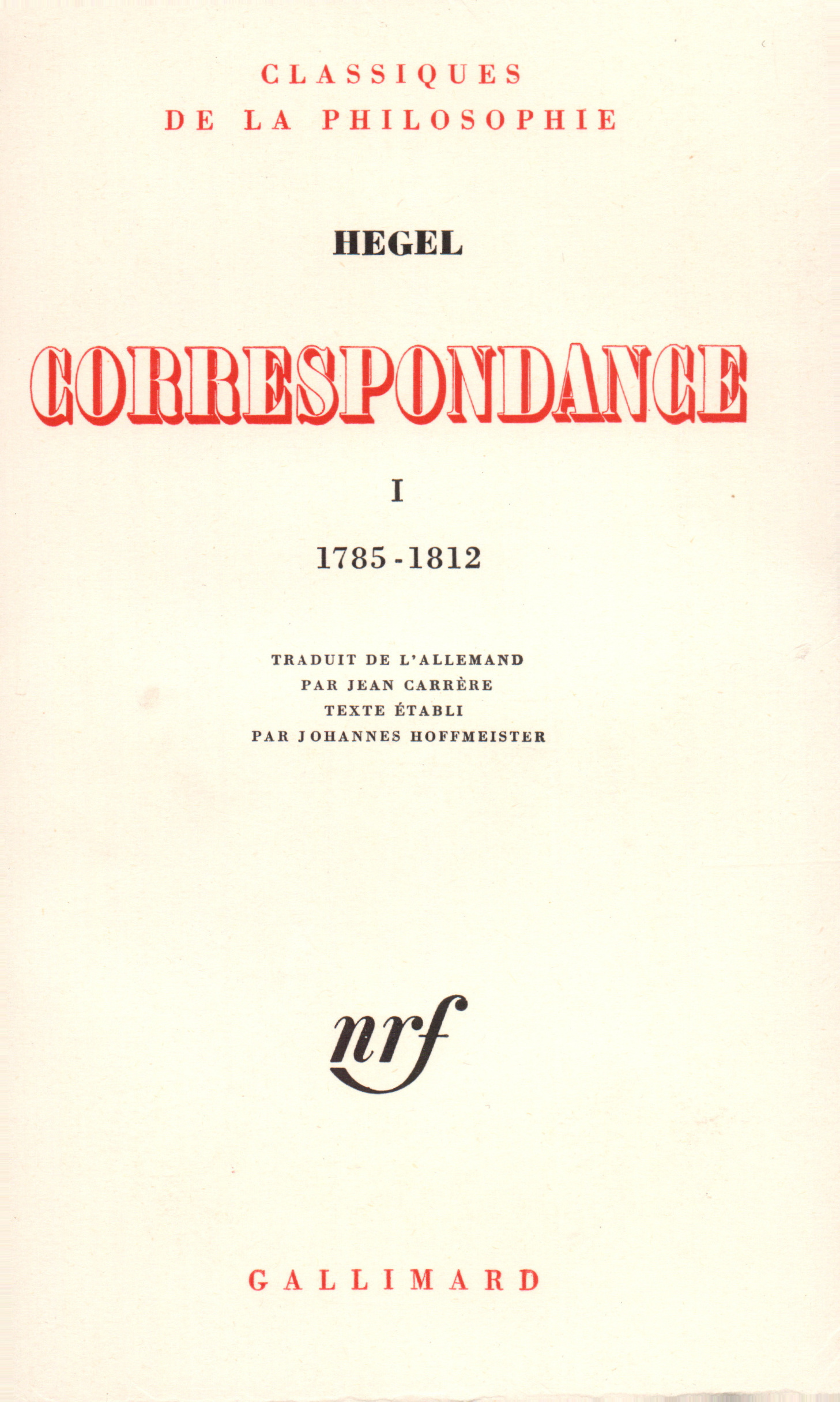 CORRESPONDANCE HEGEL T1